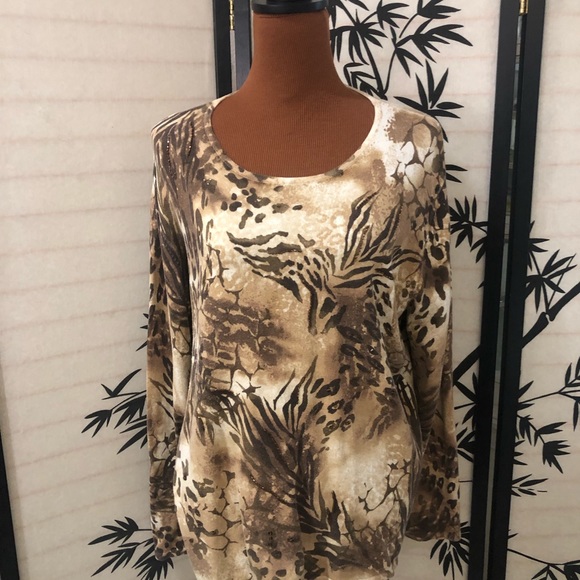 Alfred Dunner Long Sleeve Sweater Scoop Neck Animal Print Tan Brown Size XL GUC - Picture 8 of 9
